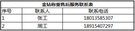 金鉆稱重售后服務聯系表